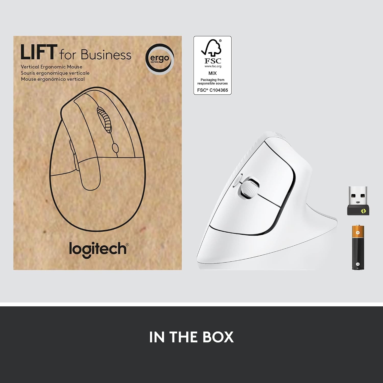 image:imageLogitech Lift for Business Vertical Ergonomic Mouse Wireless Bluetooth or Secured Logi Bolt USB Quiet clicks Globally Certified WindowsMacChromeLinux Off WhiteOff White