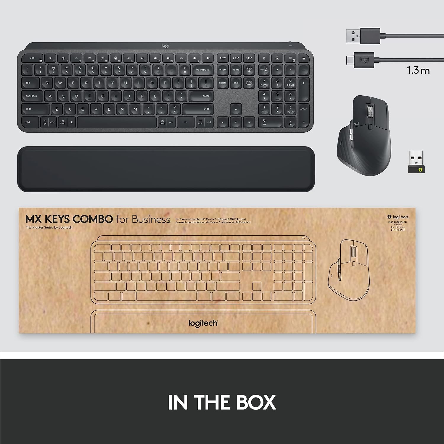 image:imageLogitech MX Keys amp MX Master 3 Mouse for Business Combo Wireless Ergonomic Secured Logi Bolt Technology Bluetooth Globally Certified WindowsMacChromeLinux Graphite