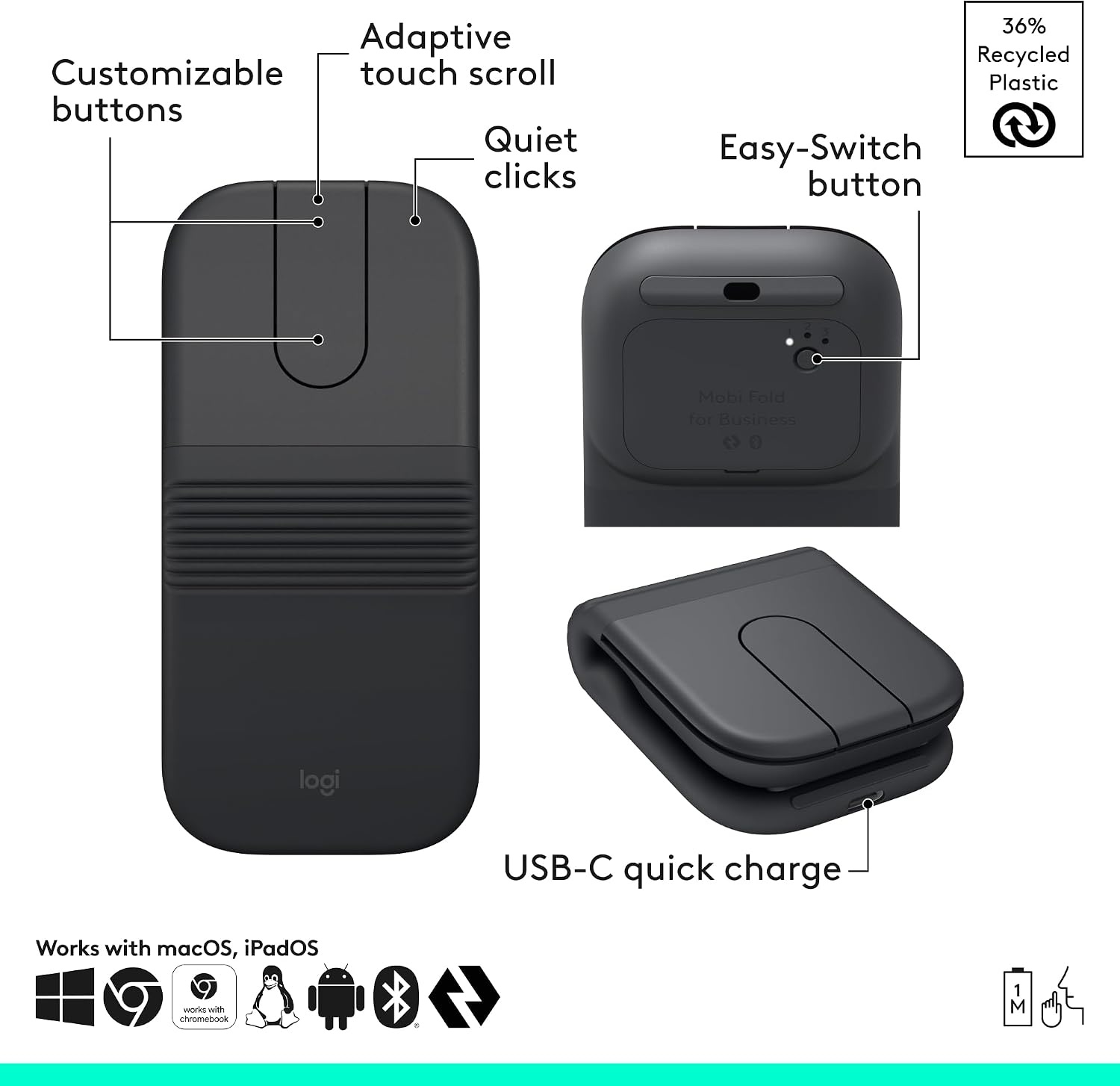image:imageLogitech Mobi Fold for Business Foldable Wireless Mouse Graphite