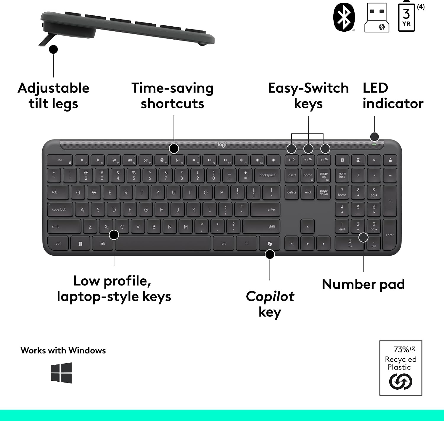 image:imageLogitech Signature Slim Solar K980 Keyboard for Business USBC recieverCombo
