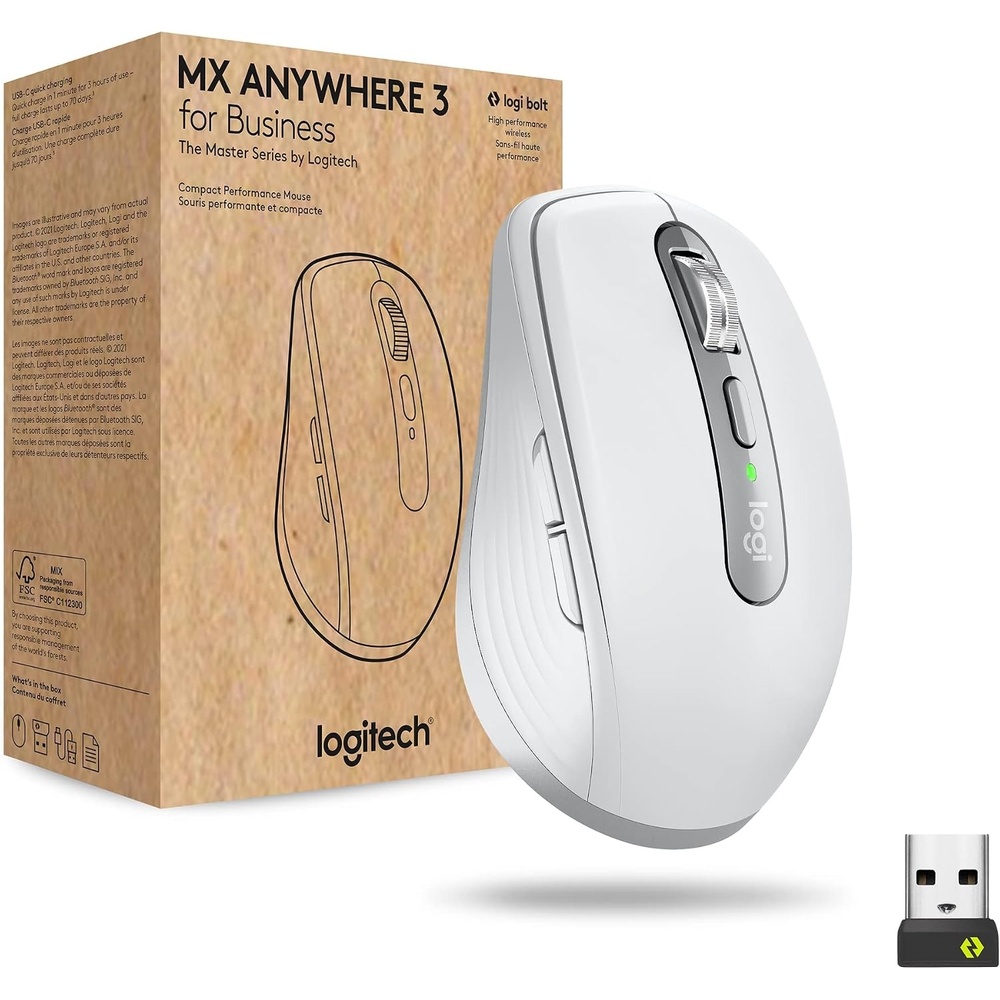 image:imageLogitech MX Anywhere 3 for Business  Wireless Mouse Compact Ultrafast Any Surface Tracking Rechargeable Logi Bolt Technology Bluetooth WindowsMaciPad OS  GraphitePale Grey