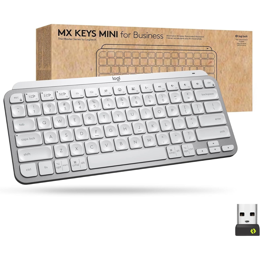image:imageLogitech MX Keys Mini Wireless Illuminated Keyboard for Business Compact Logi Bolt Technology Backlit Rechargeable Globally Certified WindowsMacChromeLinux  Pale Gray