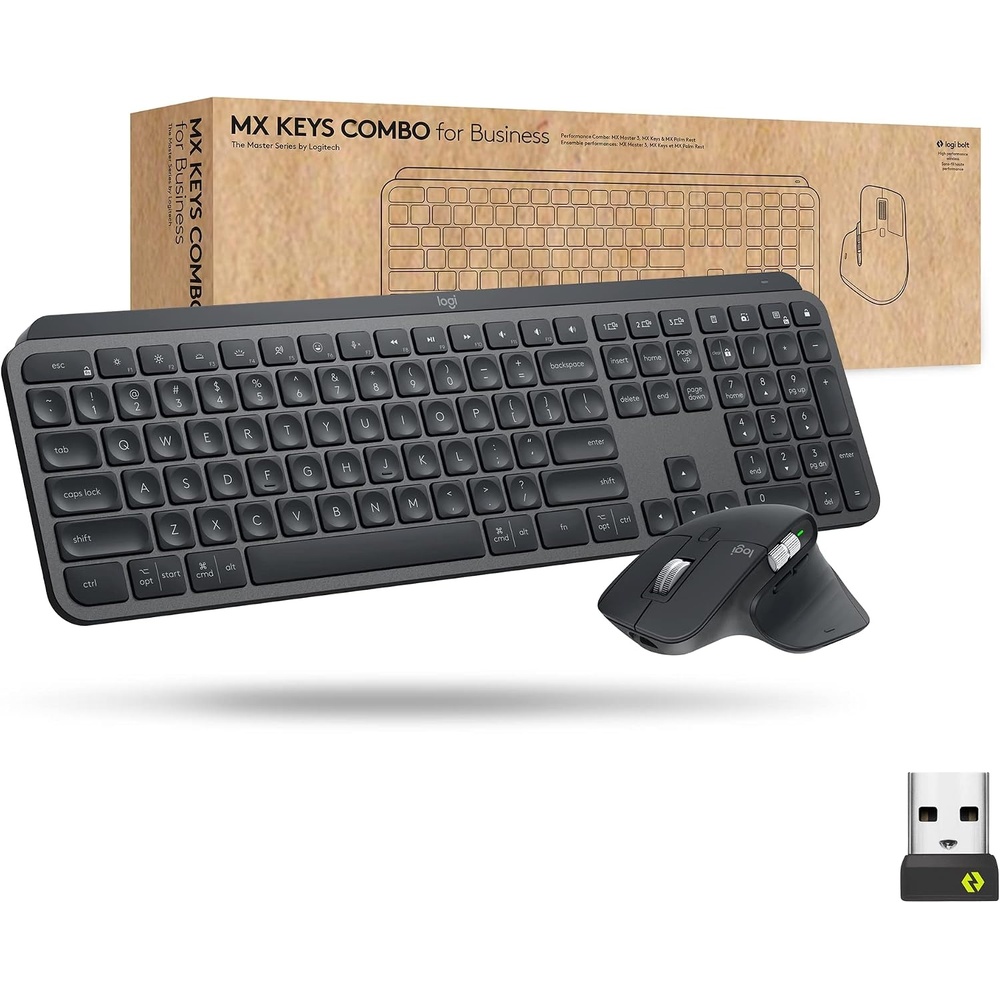 image:imageLogitech MX Keys amp MX Master 3 Mouse for Business Combo Wireless Ergonomic Secured Logi Bolt Technology Bluetooth Globally Certified WindowsMacChromeLinux Graphite