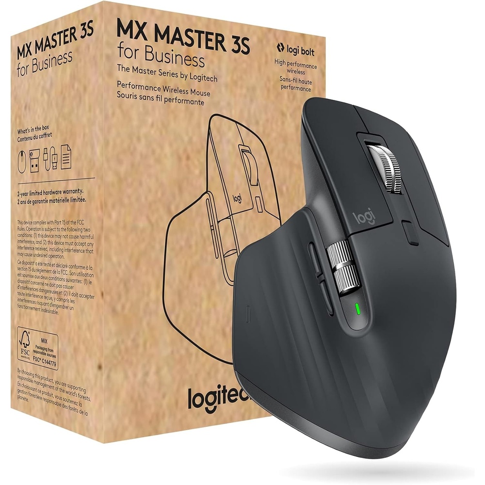 image:imageLogitech MX Master 3S for Business Wireless Mouse with Quiet Clicks 8K DPI Secured Logi Bolt USB Receiver Bluetooth USBC Charging MagSpeed Scrolling WindowsMacChromeLinux Graphite