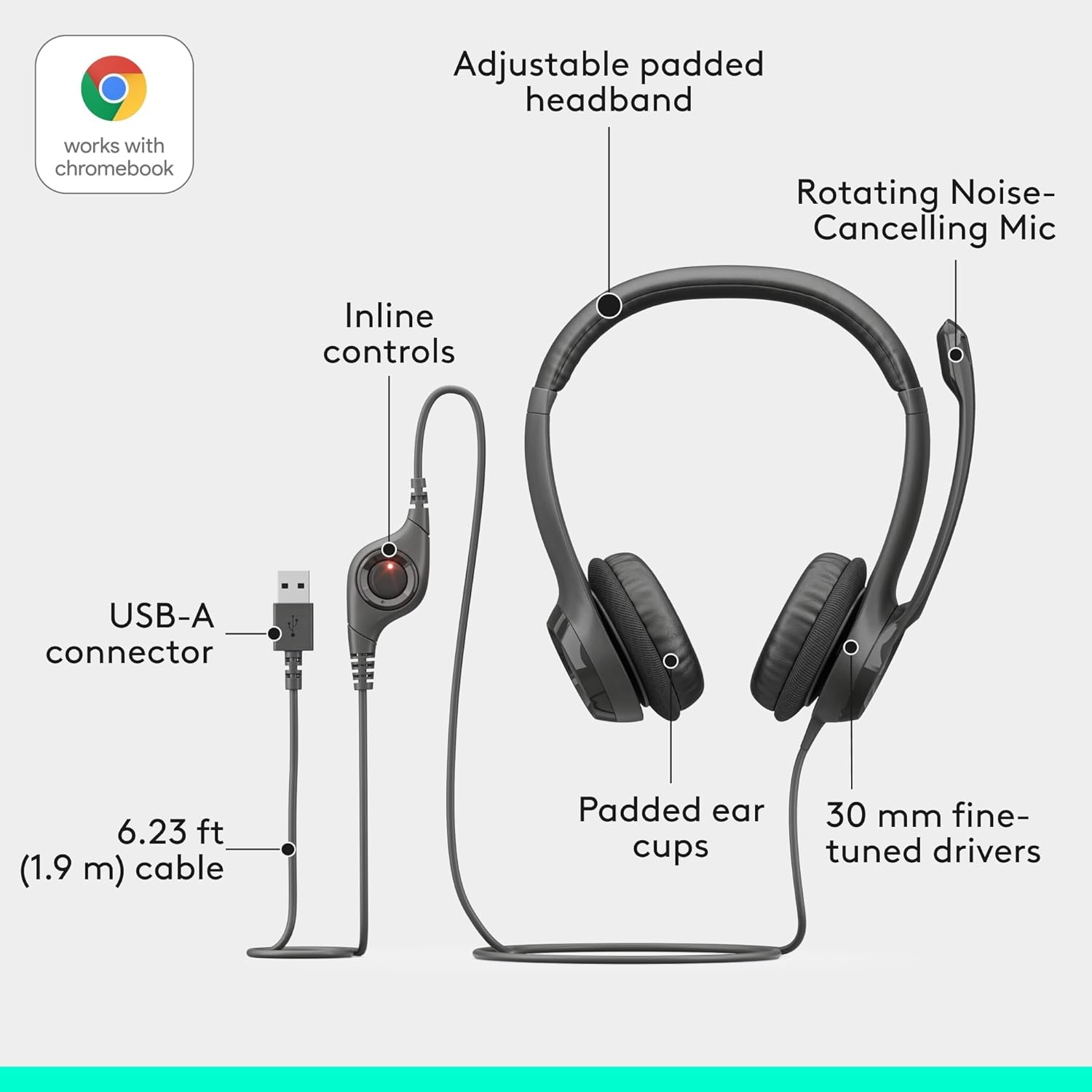 image:imageLogitech H390 Wired Headset PCLaptop Stereo Headphones USBA BlackBlack