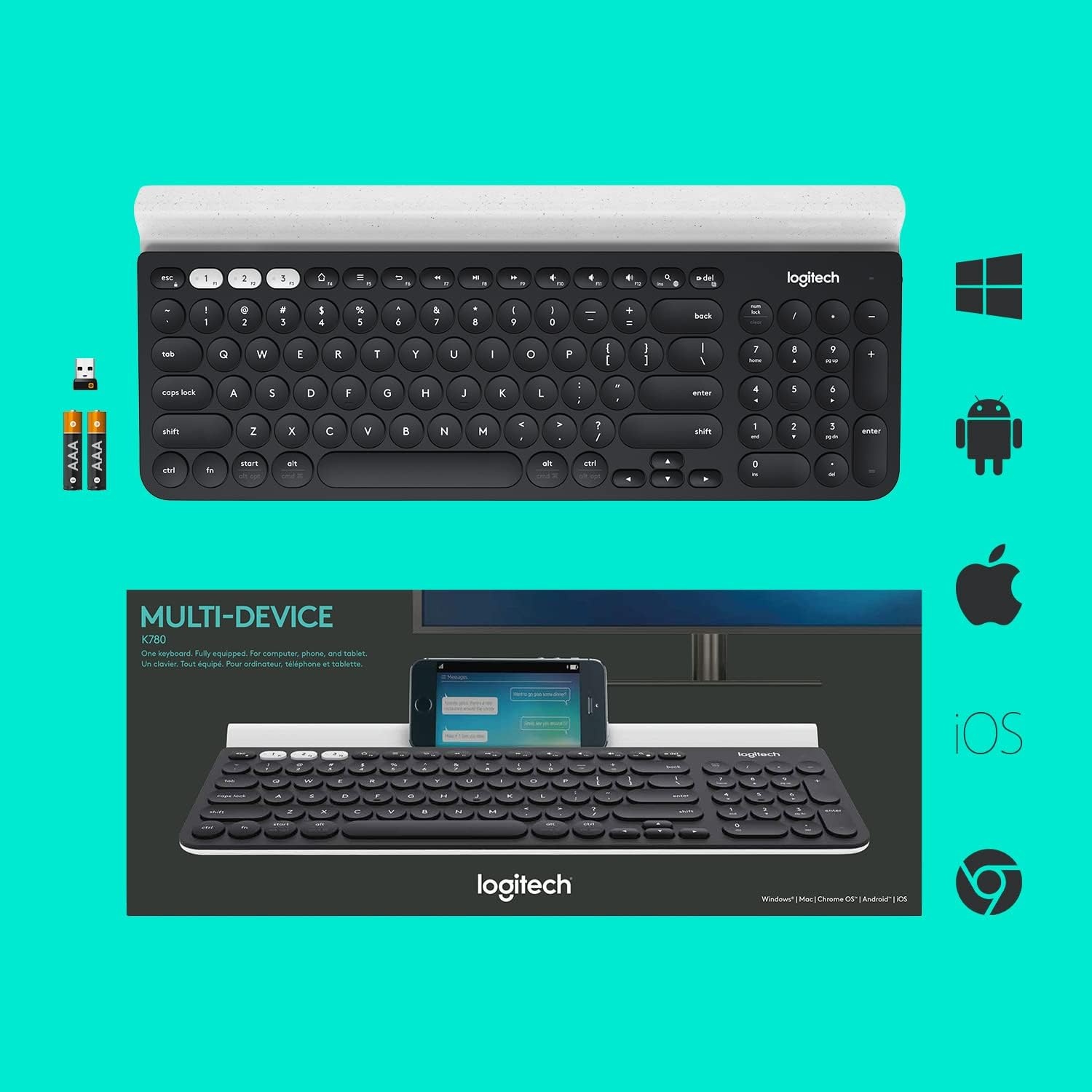 image:imageLogitech K780 MultiDevice Wireless Keyboard with Builtin Cradle Speckles130