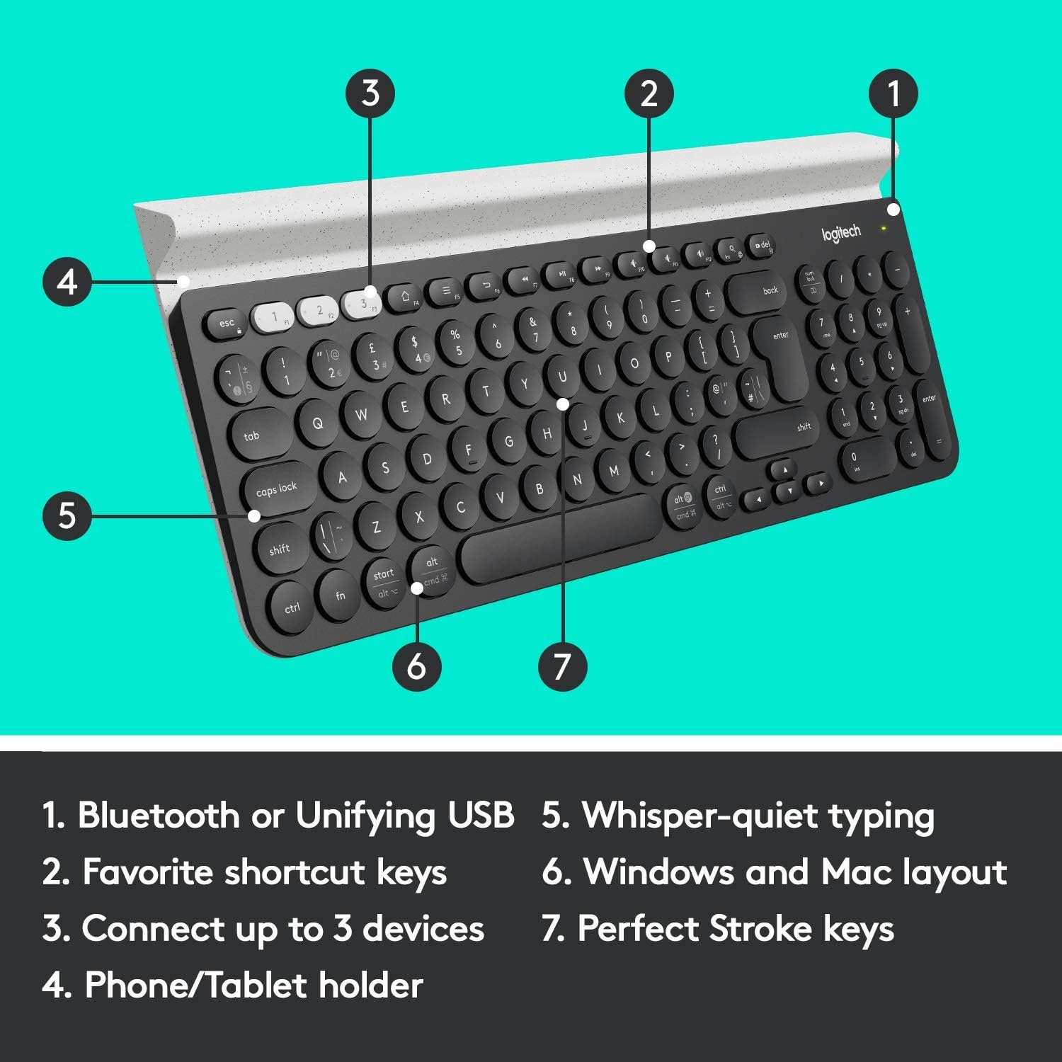image:imageLogitech K780 MultiDevice Wireless Keyboard with Builtin Cradle Speckles130