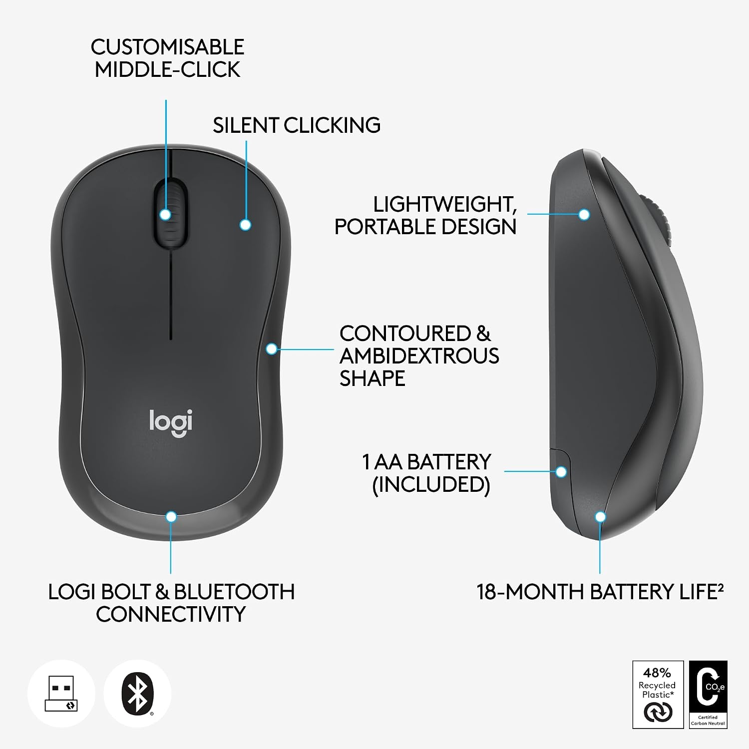 image:imageLogitech M240 for Business Silent Wireless Mouse GraphiteOne Size