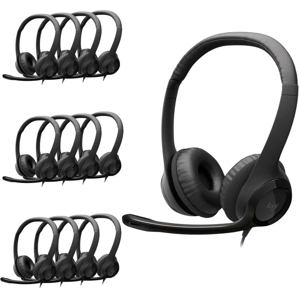 image:imageLogitech H390 Wired Headset PCLaptop Stereo Headphones USBA BlackBlack Pack of 12