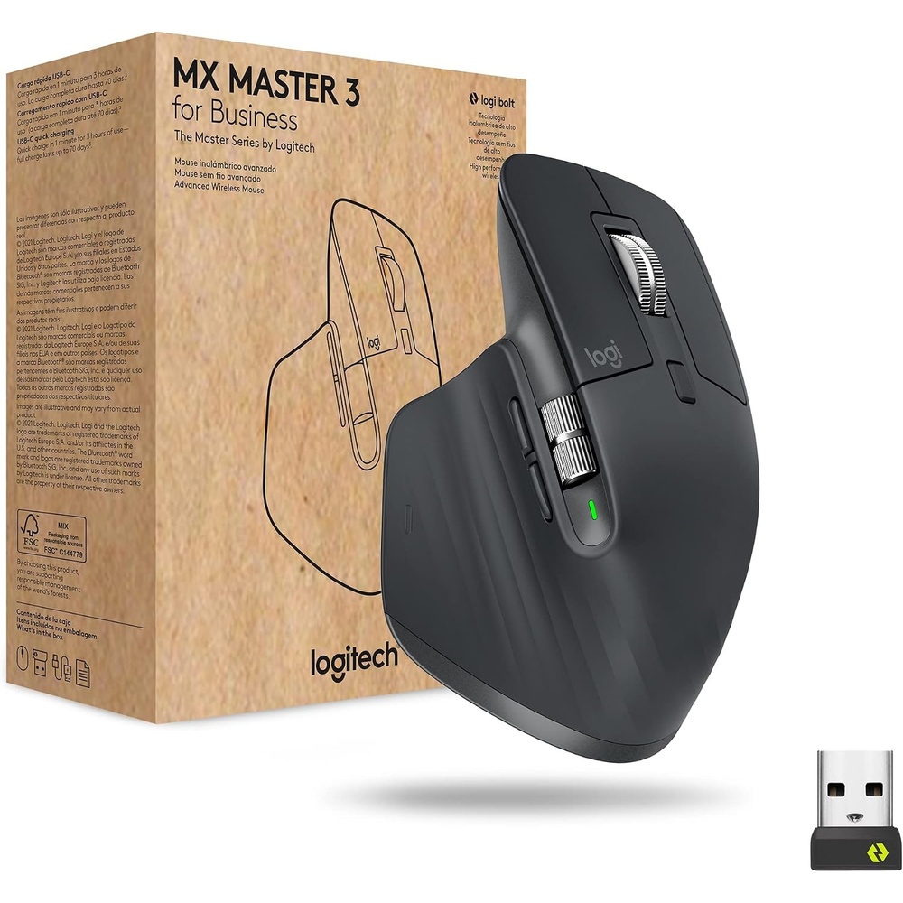 image:imageLogitech MX Master 3 for Business Wireless Mouse Logi Bolt Technology Bluetooth MagSpeed Scrolling Ergonomic Rechargeable Globally Certified PCMacLinux GraphiteGraphite