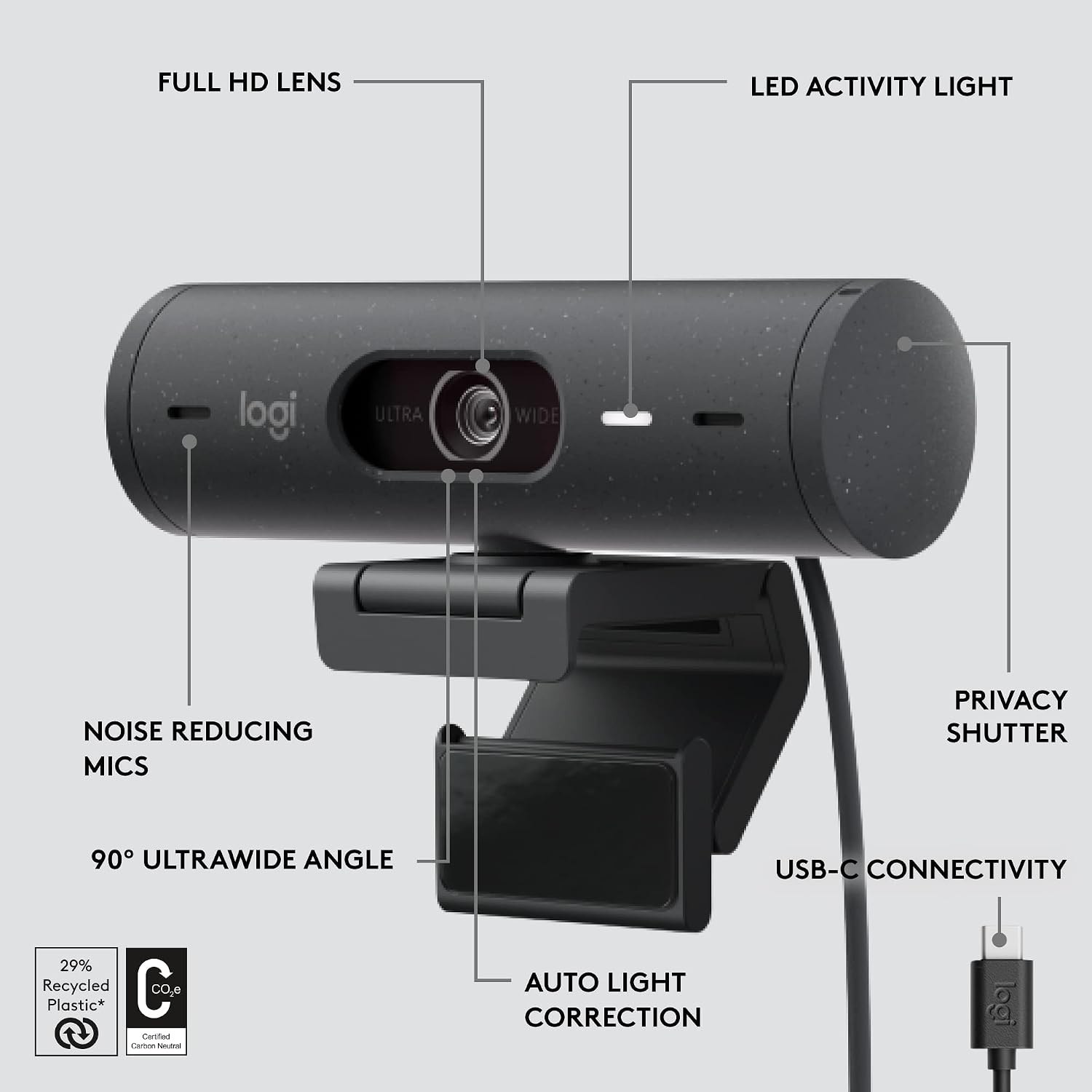 image:imageLogitech Brio 500 Webcam 4 MP 1920 x 1080 Pixels USBC Graphite W128163427 1080 Pixels USBC Graphite Renewed