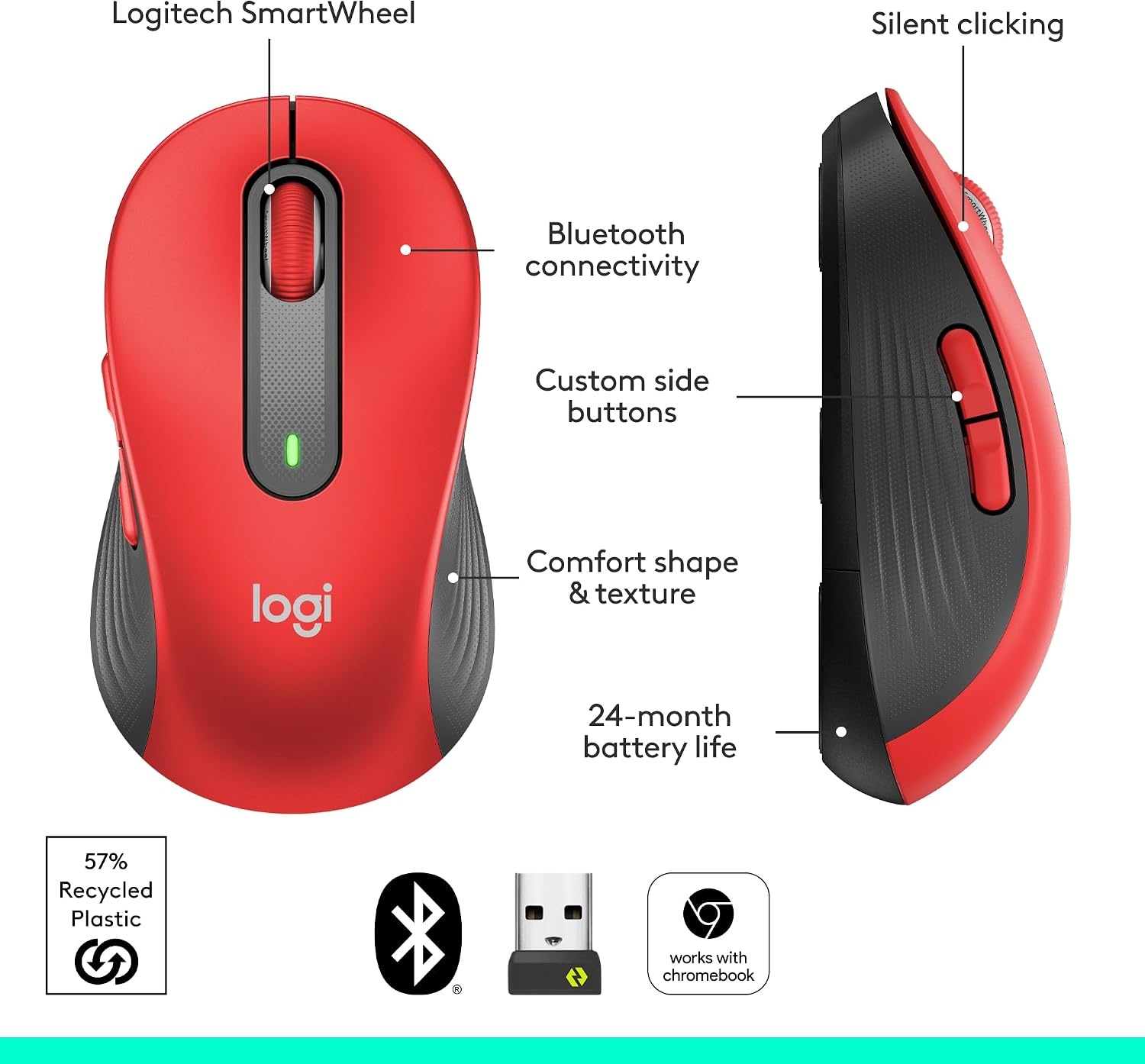 image:imageLogitech Signature M650 Wireless Mouse Small to Medium Sized Hands RoseClassic Red