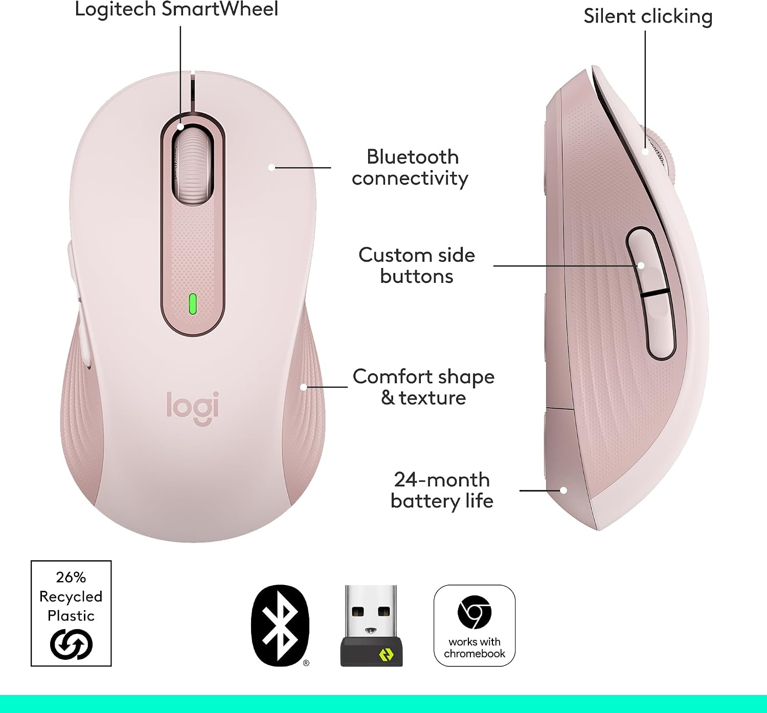 image:imageLogitech Signature M650 Wireless Mouse Small to Medium Sized Hands RoseRose
