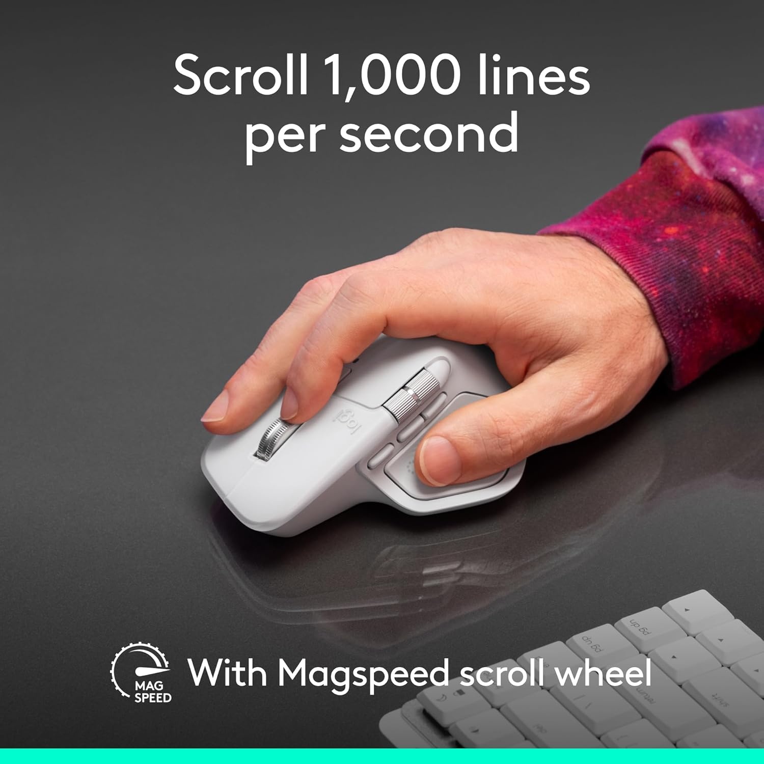 image:imageLogitech MX Master 4 for Mac Ergonomic Bluetooth Mouse with Advanced Performance Haptic Feedback UltraFast Scrolling USBC Charging MacOS iPadOS Windows White SilverWhite Silver