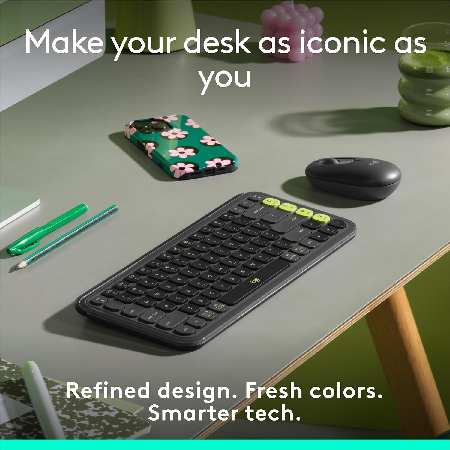 image:imageLogitech POP ICON Wireless Keyboard and Mouse Combo Graphite LimeGraphite Lime
