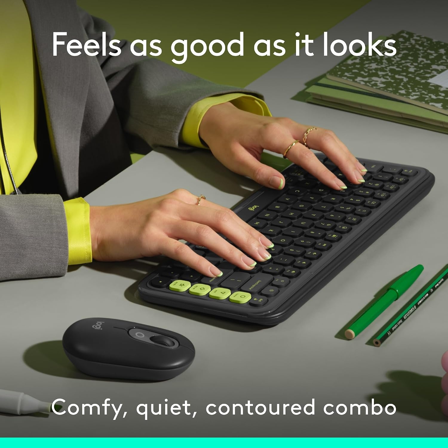 image:imageLogitech POP ICON Wireless Keyboard and Mouse Combo Graphite LimeGraphite Lime