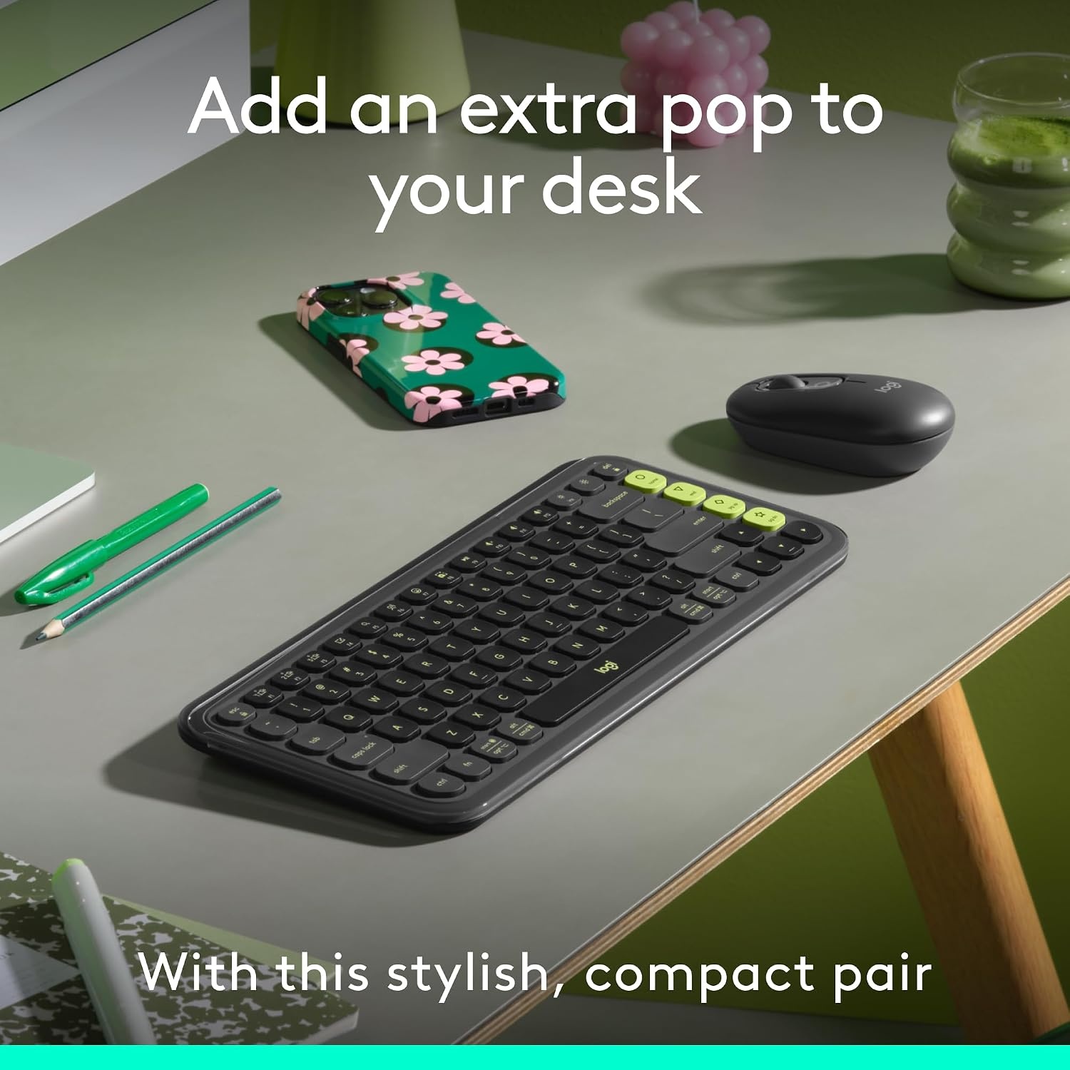 image:imageLogitech POP ICON Wireless Keyboard and Mouse Combo Graphite LimeGraphite Lime