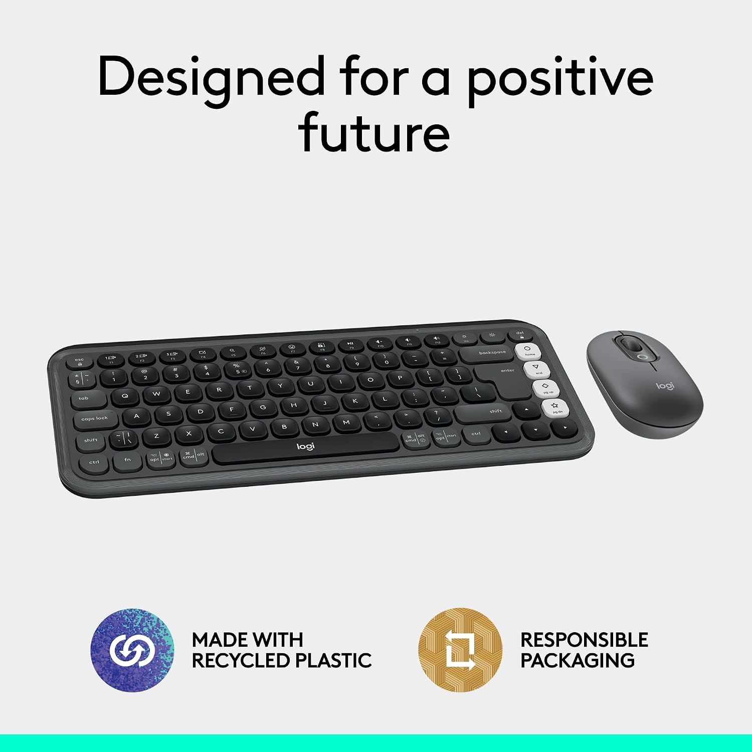 image:imageLogitech POP ICON Wireless Keyboard and Mouse Combo Graphite LimeGraphite White