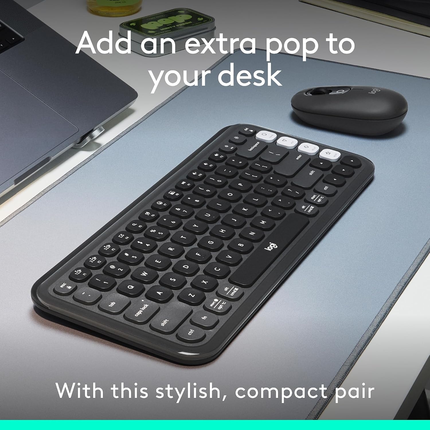 image:imageLogitech POP ICON Wireless Keyboard and Mouse Combo Graphite LimeGraphite White