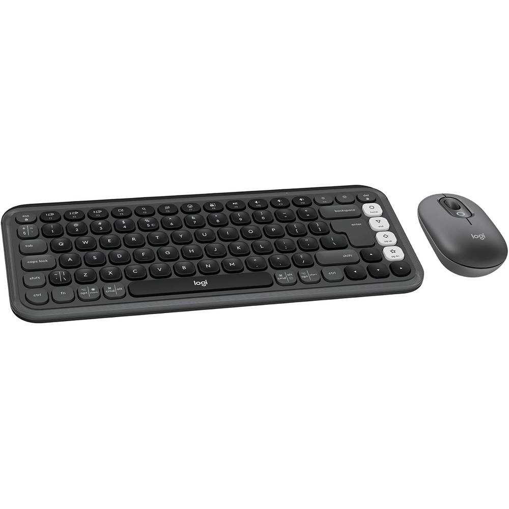 image:imageLogitech POP ICON Wireless Keyboard and Mouse Combo  Graphite LimeGraphite White